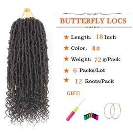 Aipin Butterfly Locs Crochet Hair With Goddess Locs Curly Ends 18 Inch Distressed Butterfly Faux Locs Synthetic Goddess Locs Butterfly Soft Locs Hair Extensions (18 Inch, 6packs,4#)