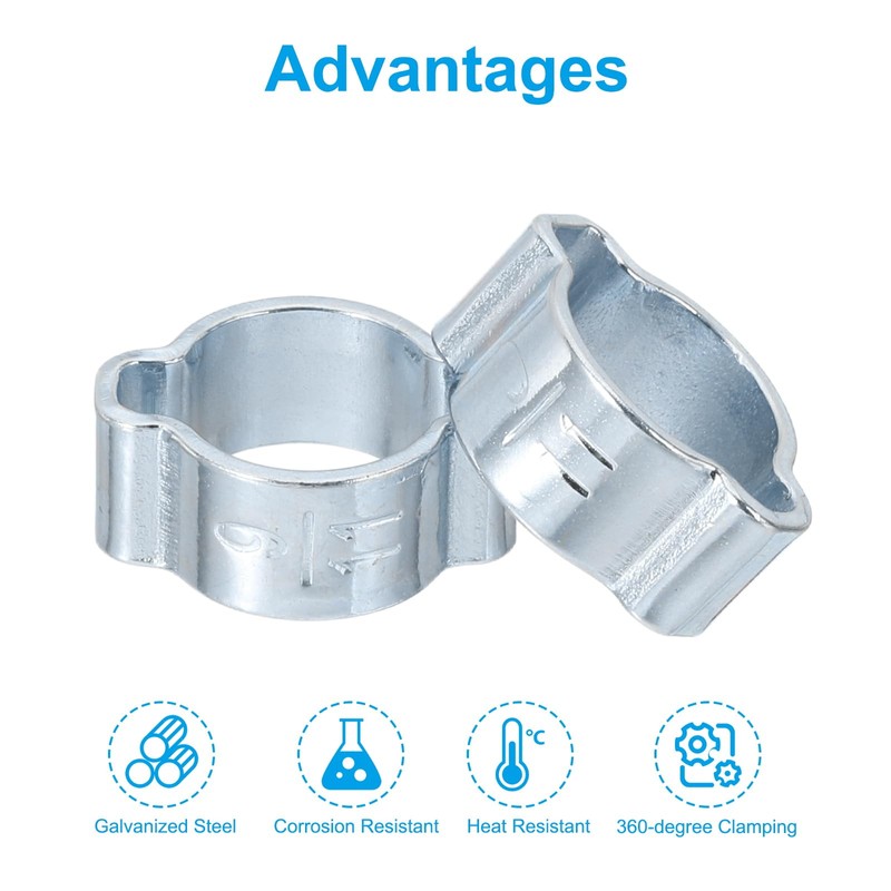 PATIKIL 60 Pack 9-11mm Double Ear Hose Clamp, Galvanized Steel