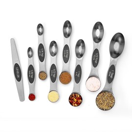 SHIKORI Magnetic Measuring Spoons Set, Stainless Steel Double Ended Stackable Teaspoon Tablespoon, for Dry and Liquid Measures and Spice Jars (Black-8 Pcs)