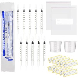 30 Pcs Colostrum Collection Kit, 1ml Colostrum Syringes with Protective Cap, 1ml Syringes with 2 20ml Measuring Cup,2 Breast Milk Storage Bag and 30 Stickers, Colostrum Harvesting Kit for Breastfee