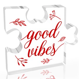 Inspirational Puzzle-Shaped Acrylic Sign Desk Decor, Good Vibes Acrylic Sign, Rustic Puzzle-Shaped Acrylic Sign Decor for Home Office Shelf Table Decorative Accessories, Office Gifts for Women Man