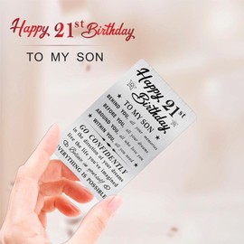 MOQIYXL 21st Birthday Card for Son, 21 Year Old Gifts for Son Engraved Wallet Card, 21st Birthday Decorations for Him Men
