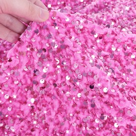PATYDEST Pink Sequin Fabric by The Yard Stretchy Sequence Velvet Fabric 1 Yard Large Sequins Material Glittery Sequined Mermaid Fabrics Reversible Sequin Embroidered Fabrics for Wedding Craftwork