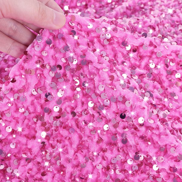 PATYDEST Pink Sequin Fabric by The Yard Stretchy Sequence Velvet