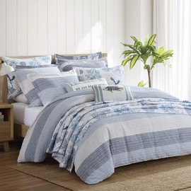 Levtex Home - Sand Stripes Blue Comforter Set - King Comforter (106 x 94in.) + Two King Pillow Shams (36 x 20in.) - Jaquard Stripe - Grey, Chambray, Blue, White - Cotton