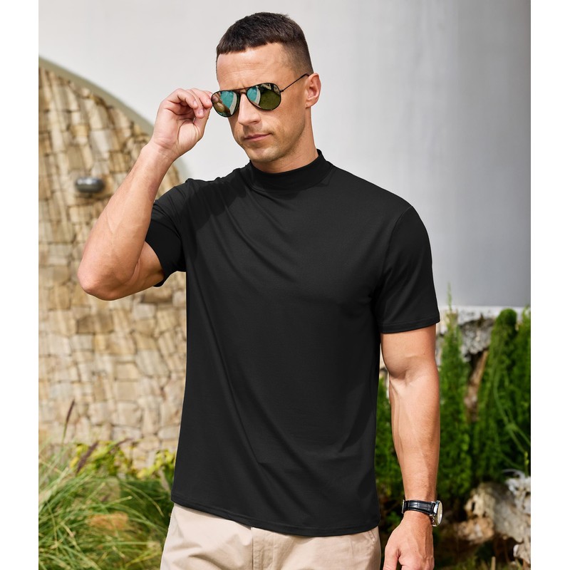 Men's Mock Turtleneck Short Sleeve Soft Lightweight Casual Basic T-Shirts