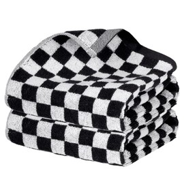 Sucrain 2 Pcs Checkered Hand Towels Black and White Bath Towels Cotton Soft Absorbent Towel for Bathroom Kitchen Decorative,13.8" x 29.5"