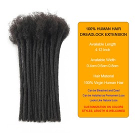 Dreadlock Extensions Human Hair 100% Human Hair for Man/Women/Kids Full Handmade Permanent Loc Extensions Can Be Dyed Bleached Curled Twisted Soft Dreadlocks (0.4cm Thickness 6 Inch 30 Strands, 1B)
