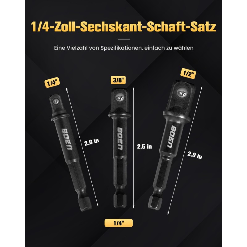 Mr.wintek 3 Piece x 2 Black Socket Adapter 1/4", 3/8",