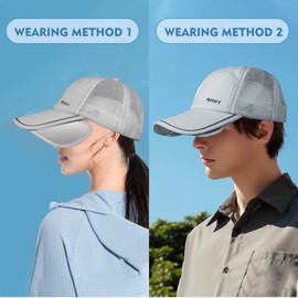 Sun Visor Hats Men, Adjustable Retractable Brim UV Protection Mesh Breathable Baseball Cap for Beach Golf Running Tennis Grey