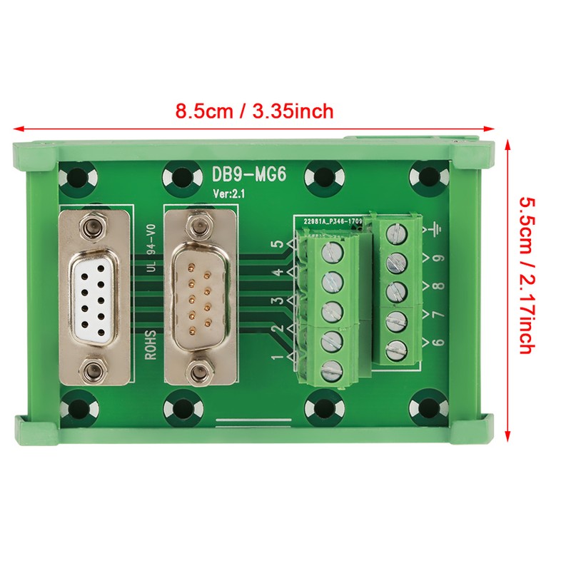 DB9-MG6 DIN Rail Mount Interface Module Male / Female Connector