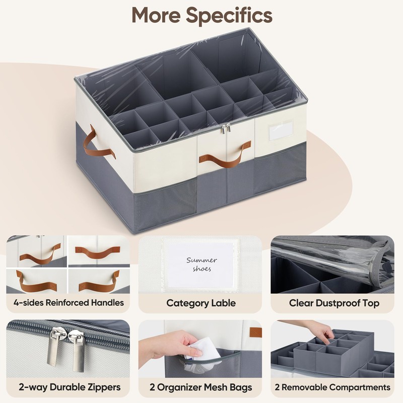 MSTONAL Shoe Organizer for Closet, 2 Pack Shoe Storage Containers