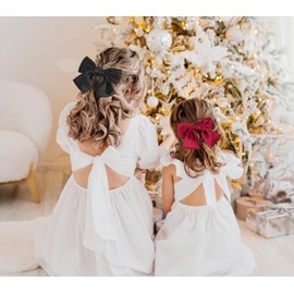 Mbsomnus 4pcs Bow Hair Clips Hair Bow with Sectioning Hair Clips Hair Bows for Women Girls Fabric Satin Hair Accessories for Wedding Bridal Birthday Party - Black Red White Pink