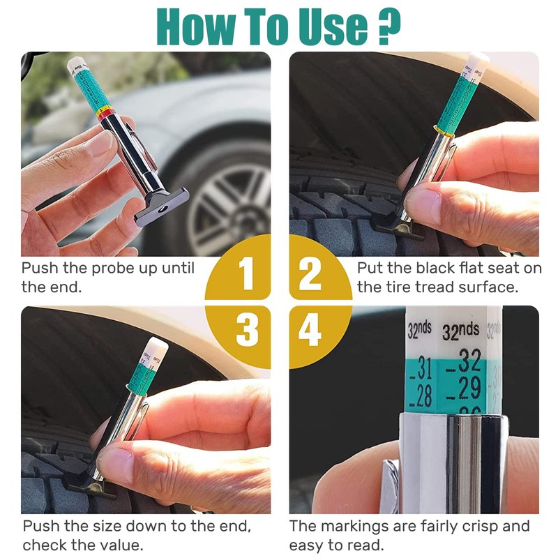 Tire Tread Depth Gauge WorthPlanet 2 PCS Two-Sided Color Coded