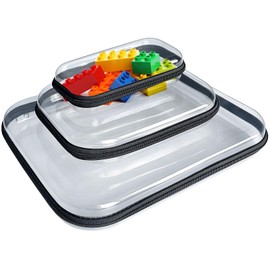 Conlunch Clear Zippered Hard Pouch Plastic Hard Shell Zipper Case Transparent Travel Makeup Bag Toiletry Bag for Travel Toy Storage (3PCS - S*1+M*1+L*1)