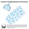 Blue Cow Print Newborn Baby Swaddle Blanket with Beanie Hat