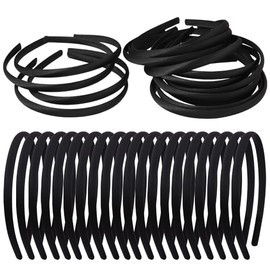 20 diademas cubiertas de satén negro para niñas y mujeres, para Navidad, lisas, manualidades, diademas de plástico delgadas para mujeres (negro)