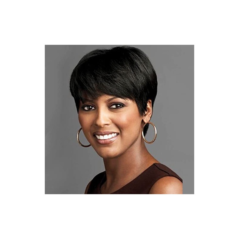 Creamily- Pelucas cortas de corte Pixie negro para mujeres negras,