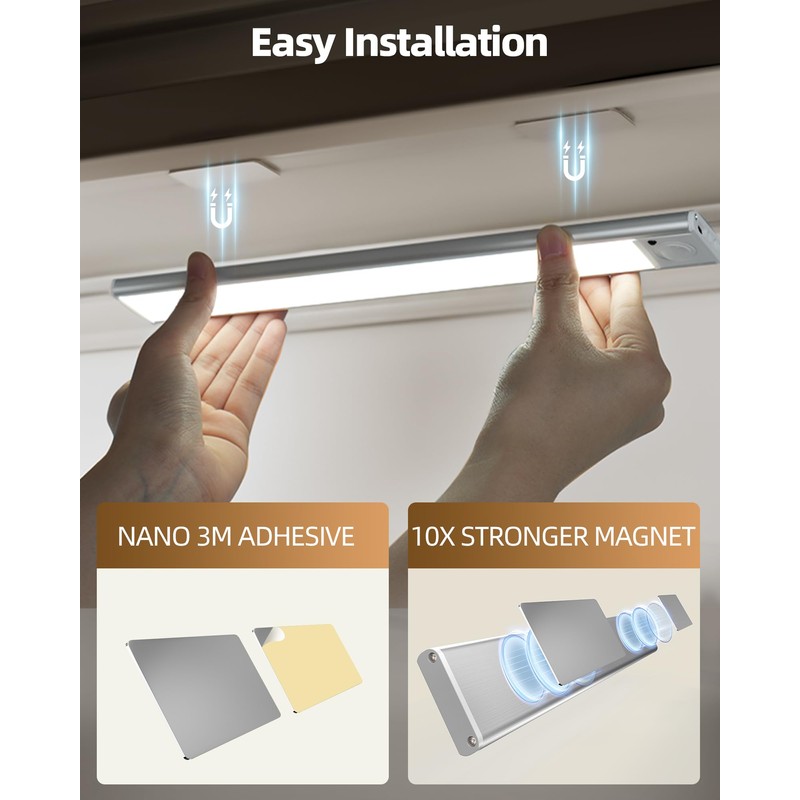 AMETHEUS 74LED Rechargeable Under Cabinet Lighting Wireless,6Pack Motion Sensor Light