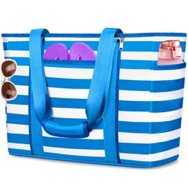 TEUEN Extra Large Beach Bags for Women, Waterproof Sandproof Beach Tote Bag Foldable Swim Pool Bag with Zipper and Wet Pocket