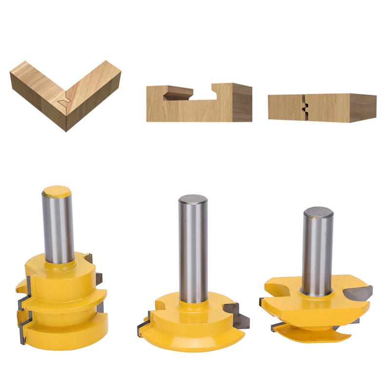 3Pcs Rail and Stile Router Bit Hardened Steel 1/2in Straight