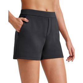 G4Free Women's Shorts Casual Summer 4" Sweat Shorts with Pockets High Waisted Athletic Shorts Stretch Comfy Soft Lounge Walking Golf Shorts(Black, M)