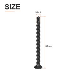 DTGN 50Pcs ST4.2x50mm Self Drilling Screws, 410 Stainless Steel Flat Head Phillips Sheet Metal Screw - Good for Wood to Metal, Furniture - Black