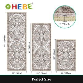 HEBE Farmhouse Kitchen Rugs Sets of 3 Non Slip Washable Kitchen Rugs and Mats Boho Kitchen Mats for Floor Kitchen Runner Rug Kitchen Carpet Rug Runner for Hallways Kitchen Laundry