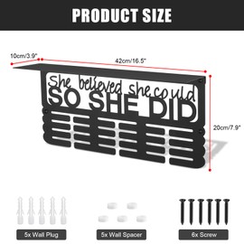 Takytao Medal Hanger Display with Trophy Shelf, Upgraded Sports Medal Holder Trophy Display Shelf Ribbon Holder Simple Wall Hanger with Motivational Words for Gymnastics, Soccer, Softball