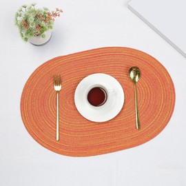 Set of 4 Braided Placemats, Oval Placemats, Double-Sided Non-Slip Place Mats, Woven Place Mats, Heat Resistant for Dining Room, Kitchen, Wedding Party, 50 x 35 cm, Orange