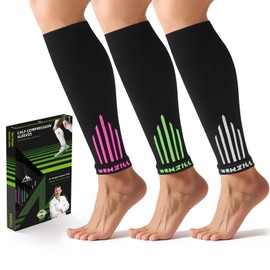 NEWZILL Calf Compression Sleeve for Men & Women | Footless Compression Socks for Shin Splint Relief, Varicose Veins | Leg Sleeve for Running, Travel, Nursing, Fitness (White/Pink/Green 3Pairs S/M)