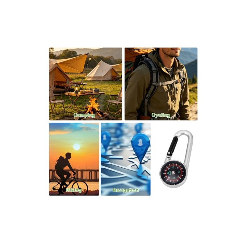 Penitue Compass Keychain, Mini Lightweight Pocket Hiking Compass Carabiner Camping