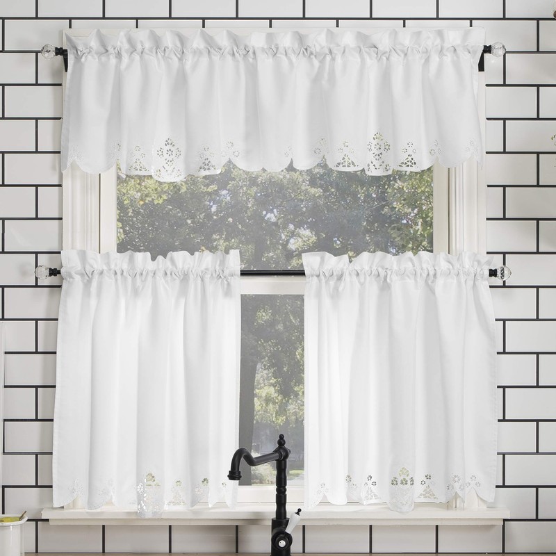 No. 918 Mariela Floral Trim Semi-Sheer Rod Pocket Kitchen Curtain