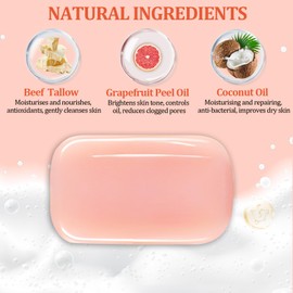 Beef Tallow Soap Bar with Coconut Oil, Grass Fed Beef Tallow Soap for Deep Cleansing, Handmade Natural Soap Bar for Even Skin Tone, Face & Body Unscented Moisturizing Bar for Dry Skin, 100g