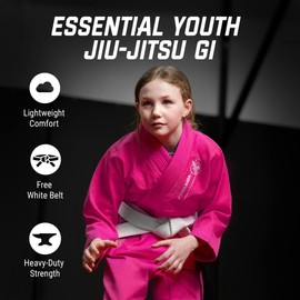 Hayabusa Essential Jiu Jitsu Gi Kids, Pearl Weave, Includes BJJ White Belt, IBJJF Compliant, Lightweight and Durable - Pink, Y4