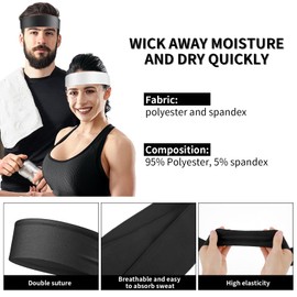 Pack of 3 Sweatproof Hair Bands, Mabor Adjustable Sports Headband, Women's Elastic Hair Bands for Fitness, Yoga, Running, Tennis, Available for Men and Women (White, Grey, Black)