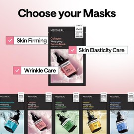 Mediheal Wrapping Serum Mask [Perm Volume] - Deep Elasticity Boosting Face Sheet Retinol & Adenosine Micro Liposome Delivery Smoothes Fine Wrinkles (10 Sheets) Size / 메디힐 랩핑 세럼 마스크 [펌 볼륨] - 딥 탄력 부스팅 페이스 시트 레티놀 & 아데노신 마이크로 리포좀 전달로 잔주름을 부드럽게 해줍니다 (10매) Size