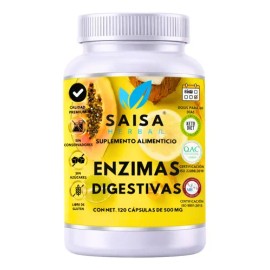 Enzimas Digestivas 120 Cápsulas Mezcla ideal | Suplemento Premium para Mejor Digestión, Hinchazón y Absorción de Nutrientes | Saisa Herbal