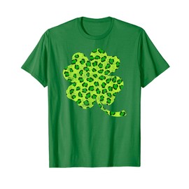 Shamrock Green Leopard Print Four Leaf Clover Vintage T-Shirt