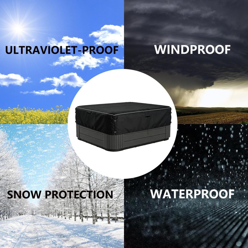 XCZ Heavy-Duty 600D Waterproof Square Hot Tub Cover - 96"