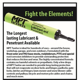 MPT Twelve Lubricant and Penetrant - Concentrated Formula .50 ounce oiler with snub nose tip / Ideal for hundreds of uses around the house or the office, in the workshop and garage, even outdoors!