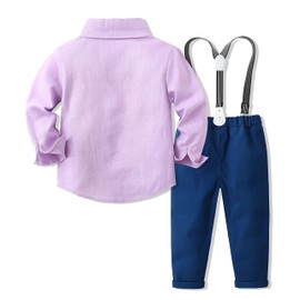 Kimocat - Ropa para bebé y niño, traje de caballero, para recién nacido, con pajarita + pantalones de tirantes, Púrpura, 18-24 Meses