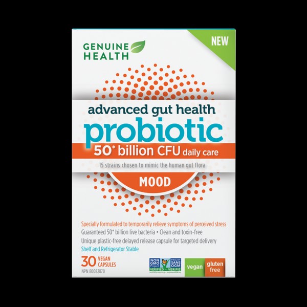 Genuine Health Advanced Gut Health Mood-Supporting Probiotic 50 Billion, 30 capsules