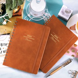 2025 Planner - Planner 2025, 6.3" x 8.4", JAN 2025 - DEC 2025, 2025 Planner Weekly Monthly, Hardcover, Spiral Bound, Brown, Tabs, Perfect Organizer