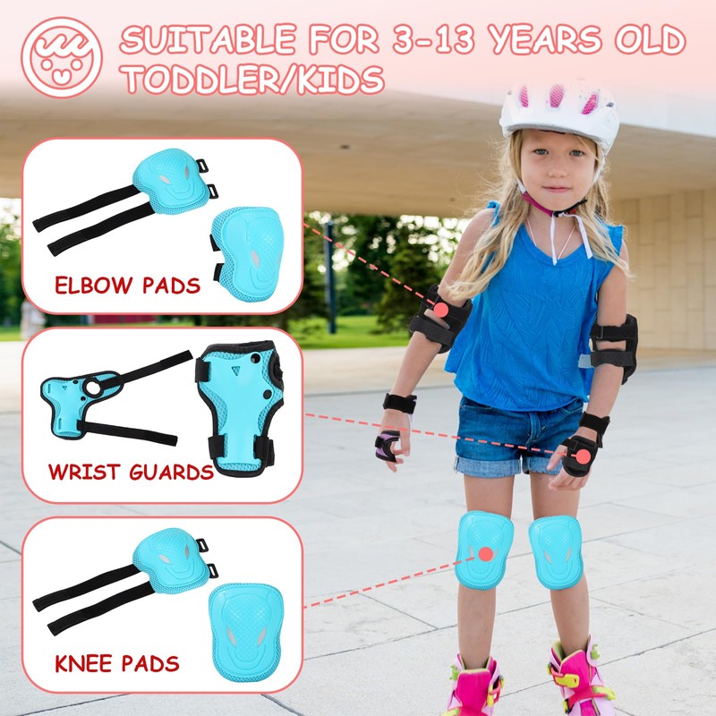 BURSUN Children's Knee Pads, Adjustable Knee Pads, Elbow Pads, Wrist