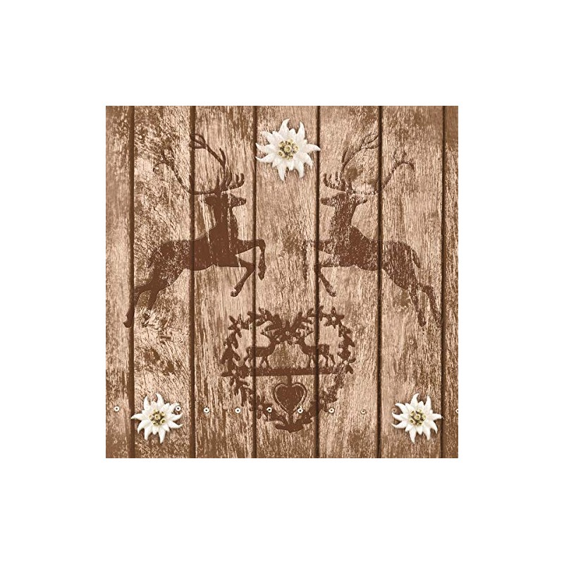 20 Napkins Deer and Edelweiss on Wood | Bavarian |