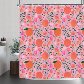 GOOESING Orange Shower Curtain Fruit Citrus Green Leaves Shower Curtain Orange Pink Bathroom Curtain with Hooks Bathroom Decor Washable Durable Waterproof Fabric 180x180cm