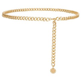 Chain Belt for Women Gold Metal Waist Chain Adjustable Body Waist Link Belts Chunky Chain Belts for Dress Jeans,43"