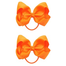 ZOONAI 4 Inch Baby Girl Toddlers Hair Bows Elastic Hair Tie Accessories Bow Ponytail Holder Rubber Hair Bands for Girls Kids Teens - Set of 2 (Orange)
