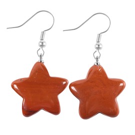 Nupuyai Carved Star Red Jasper Crystal Stone Drop Earrings for Women, Healing Stone Dangle Earrings for Party Wedding Vacation